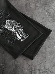 AXEPEAK 男士休闲运动字母雕塑印花抽绳腰带运动裤 - 黑色 - 查看 4