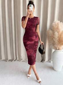 Vestido de manga corta con estampado floral verde para mujer - Burdeos - Ver 2