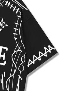 ROMWE MEN Casual Versatile Dark Graffiti Style Short Sleeve T-Shirt - Black - View 7