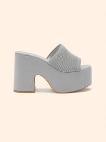 CUCCOO BASICS Ladies Open-Toed Thick-Heeled Mules Sandals Breathable Spring And Summer Party Platform Heels Gray Christmas - Grey - View 3