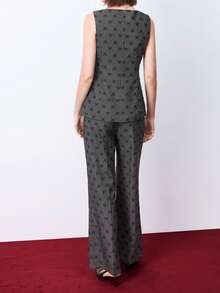 Maija 2026 Spring & Summer Outfits Women Embroidered Fabric 2pcs Suit Set Sleeveless Top & Long Pants, Minimalist & Fashionable For Casual Daily Wear,Festival,Women's Summer Set,Valentine Clothes, - Dark Grey - View 6