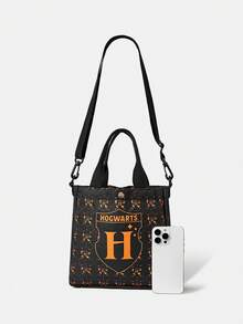 HARRY POTTER X SHEIN 女士时尚一体式单肩包，印花单肩包，配有可调节肩带，女士休闲通勤单肩包 - Orange Ignite - 查看 4