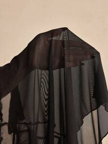 Charlaine 女士纯色蕾丝装饰网纱吊带睡裙，法式优雅蕾丝舒适女士睡衣 - 黑色 - 查看 8