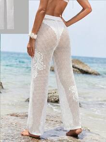 Swim Vcay Women's Colorful 3D Floral Hollow Out Knitted Beach Cover Up Pants - White - View 2