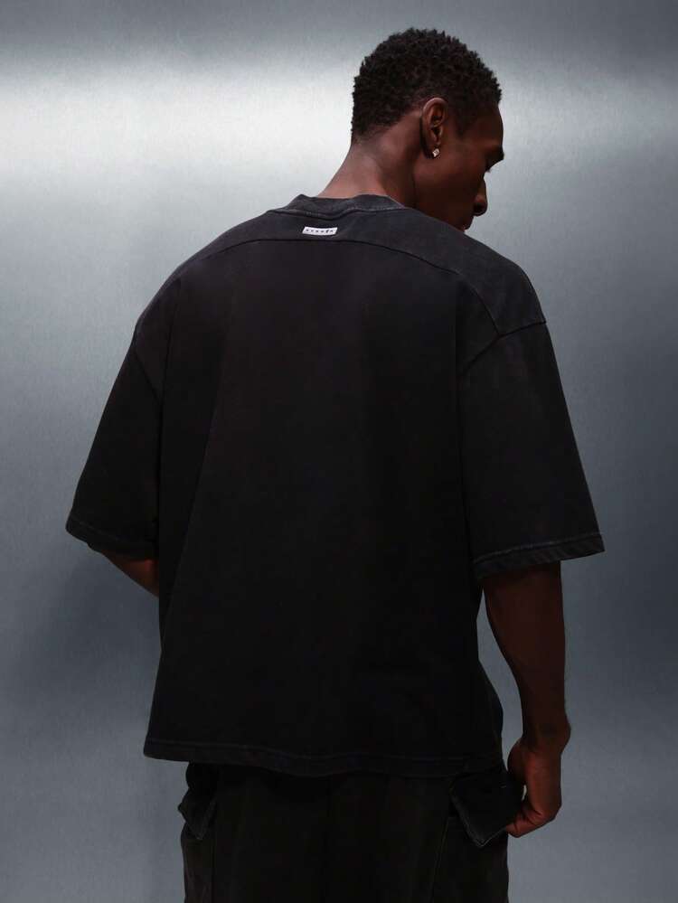 PLAYBOY X SUMWON Men's Boxy Fit Elbow Length Crew Neck T-Shirt With Small Logo Print Casual Cotton Tee Relaxed Streetwear Essential Everyday Comfort Top