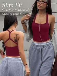 Dewbera 女士无缝瑜伽运动文胸无钢圈健身短款运动背心跑步文胸 - 酒紅色 - 查看 2
