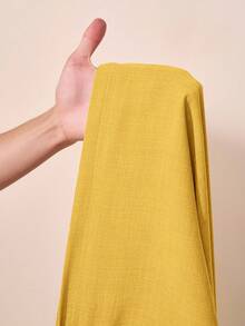 Zivah 2025 Spring/Summer New Music Festival, Easter, St. Patrick's Day, Western, Nomadic, Birthday Party, Graduation, College, Student, Casual, Daily, All-Match, Leisure, Vacation, Cruise, Beach, Sunbathing, Trending, Streetwear, Wedding Guest, Boho, Commute, Brunch, Airport Asymmetric Knot Design Pointed Collar Top In Brown Textured Fabric, Flared Collar Top And Wide Leg Pants Linen 2-Piece Set - Yellow - View 6