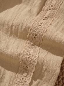 Rusticease 大码女式早春休闲度假蕾丝拼接纯色卡其色七分裤，带口袋 - 卡其色 - 查看 8