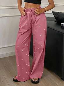 DAZY Autumn Cute Bow Print Loose Pajama Bottoms