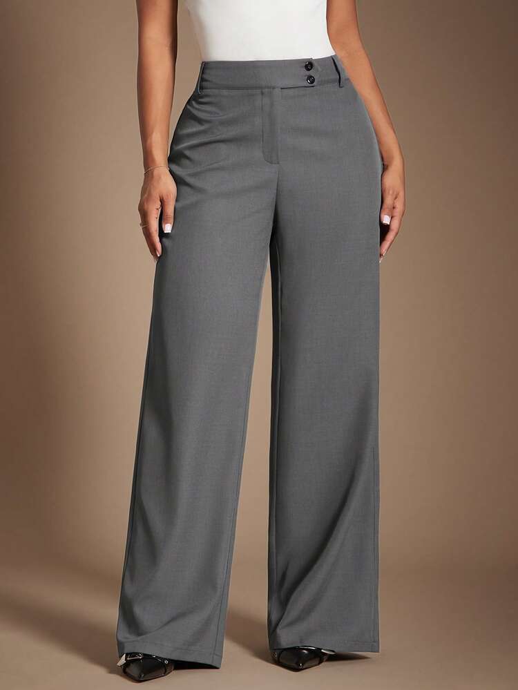 Radiana Pantalones rectos de cintura alta de color gris, de estilo minimalista y moderno, para mujer. Pantalones de cintura alta, pantalones casuales holgados, pantalones de pierna ancha, ropa de mujer de negocios casual, elegante estilo retro vintage, ropa minimalista urbana y cómoda, adecuada para salidas diarias, oficina, negocios, viajes y ocasiones formales. - Gris - Añade 2