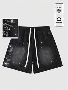 ROMWE MEN 男士弹力腰带抽绳休闲夏季百搭街头短裤 - 黑色 - 查看 1