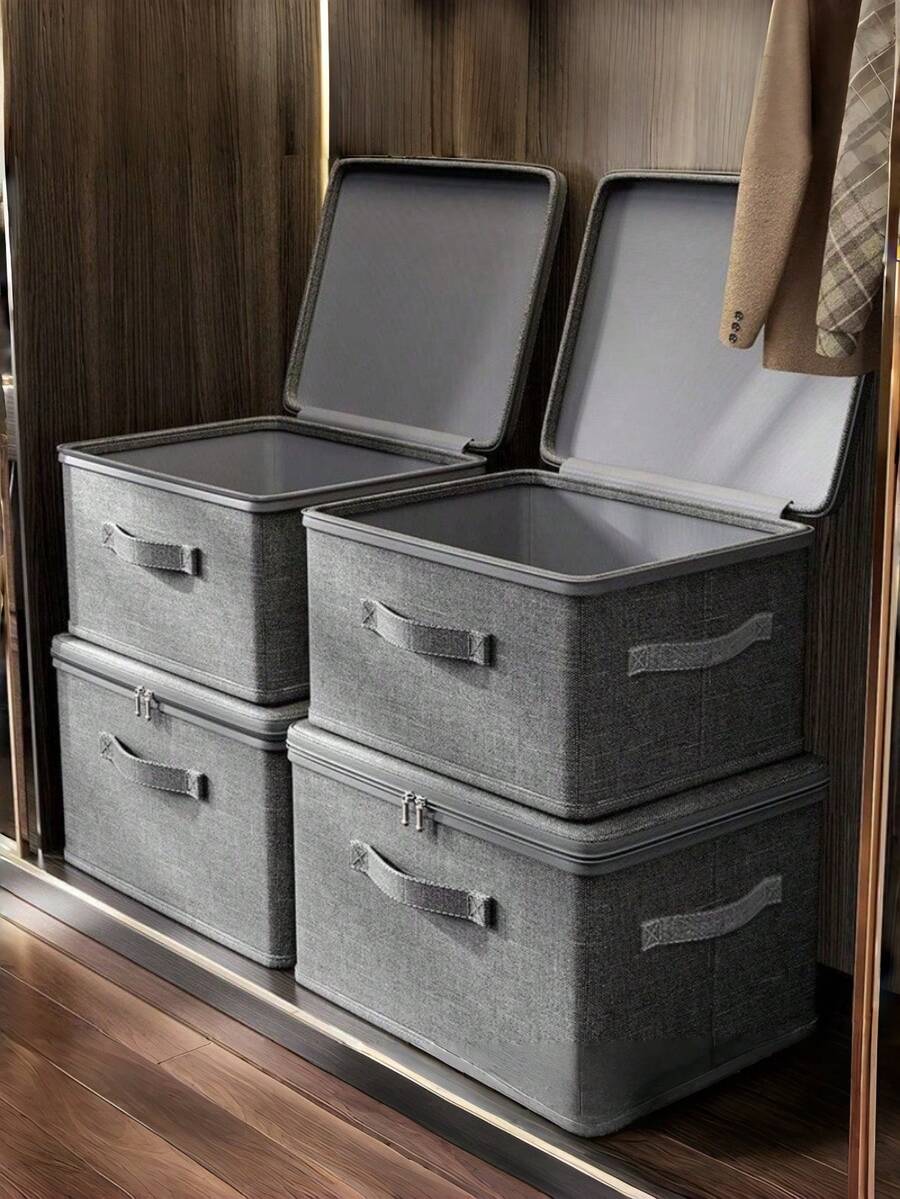 1 pieza 2 piezas 5 piezas Contenedor de almacenamiento apilable extra grande e impermeable WONGIRL, organizador multifuncional y ahorra espacio para armario, dormitorio, cocina, juguetes, libros, ropa - Gris Oscuro - Ver 1