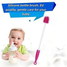 1pc Multi-Functional Silicone Brush For Cleaning Cola Bottles, Baby Bottles, Small-Mouth Bottles Flasks, And Cups. - Red and White - View 1