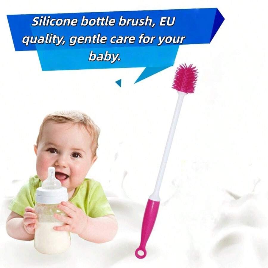 1pc Multi-Functional Silicone Brush For Cleaning Cola Bottles, Baby Bottles, Small-Mouth Bottles Flasks, And Cups. - Red and White - View 1