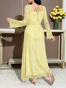 Feyla Women's Elegant Solid Color Lace Dress - Pale Yellow - View 2