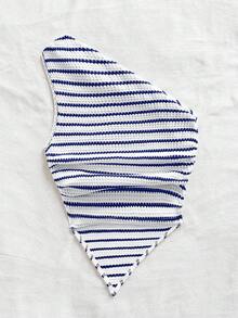 Soleia Women's Vacation Black & White Knit Textured Asymmetric Twist Bust Ruffle Hem Bodycon Mini Dress - Blue and White - View 2