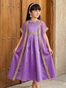 SHEIN 少女圆领长袖连衣裙 - 淡紫色 - 查看 7