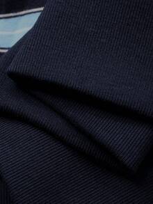 DAZY Women's Loose Fit Contrast Striped Polo Collar Long Sleeve Pullover Casual Top, Spring/Autumn - Blue - View 8