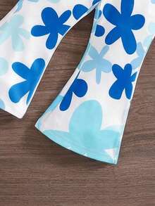 SHEIN Babygirl 2pcs Set, Fashionable Heart Knitted Halter Top And Flare Pants - Multicolor - View 6