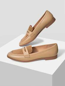 MOTF PREMIUM WOMEN'S CASUAL & OFFICE COMMUTE PU LEATHER CONTRAST SUEDETTE FLATS SPRING SHOES - Khaki - View 6
