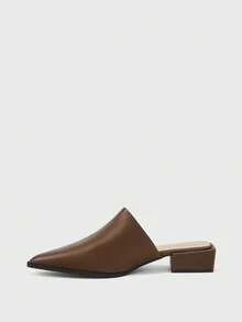 CUCCOO BIZCHIC Minimalist Women Mule Heels Smooth Finish Pointed Toe Low Block Heel Slip On Office Shoes - Brown - View 9