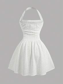 Girlism Teen Girls Knitted Textured Jacquard Spaghetti Strap Snug Fit Fit Flared Hem Casual Sweet Party Clubwear Mini Dress - Apricot - View 2