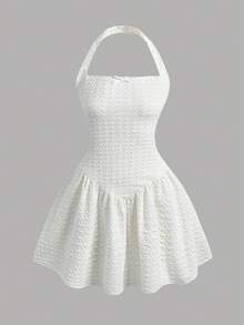 Girlism Teen Girls Knitted Textured Jacquard Spaghetti Strap Snug Fit Fit Flared Hem Casual Sweet Party Clubwear Mini Dress - Apricot - View 1