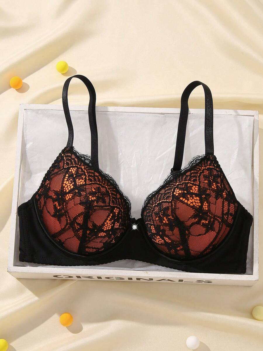 1pc Sexy Lace Simple Gather & Lift Wireless Bra For Small Bust - Multicolor - View 1