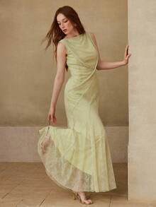 MOTF PREMIUM ĐẦM DÀI REN THANH LỊCH DÀNH CHO NỮ VỚI THIẾT KẾ CẤU TRÚC ĐỘC ĐÁO, THỜI TRANG XUÂN/HÈ - màu xanh lá - Xem 8