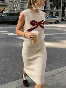 Franclia Bộ đồ hai mảnh dành cho nữ mùa Thu/Đông gồm áo vest thắt nơ và chân váy maxi, kiểu dáng thanh lịch, cổ điển, đa năng. - Nhiều màu - Xem 1