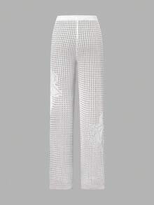 Swim Vcay Women's Colorful 3D Floral Hollow Out Knitted Beach Cover Up Pants - White - View 5