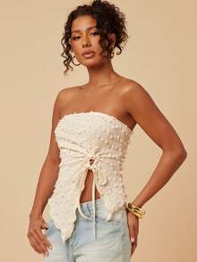 Travachic 女士夏季休闲纹理抹胸上衣，适合度假 - 杏色 - 查看 4