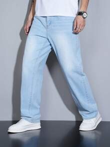 Manfinity Homme Men's Straight Loose Fit Multi-Pocket Casual Denim Jeans - Baby Blue - View 6