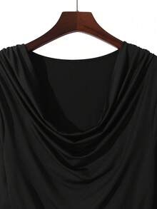 GlowEve CURVE Plus Size Women's 2-Piece Set,Elegant Black And White Autumn Office Blouse And Skirt Contrast Color Ruffled Collar,Suitable For Graduation,Gala,Party - Black - View 8