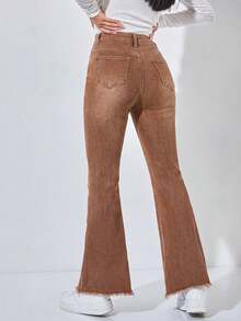 SHEIN PETITE 休闲水洗复古喇叭牛仔裤 - 咖啡棕 - 查看 2