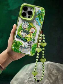 Rick and Morty X SHEIN 趣味双层手机壳，透明设计，经久耐用，时尚美观 - 星际旅行印花保护壳，兼容 11 - 17 Pro Max - 淺綠色 - 查看 2