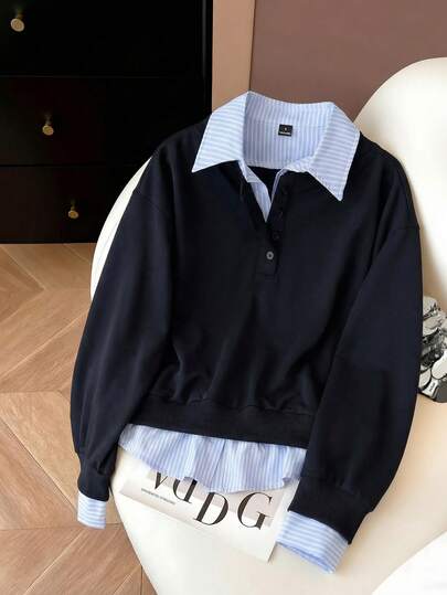 Airaco Plus Size Women Striped Print Casual Long Sleeve Top