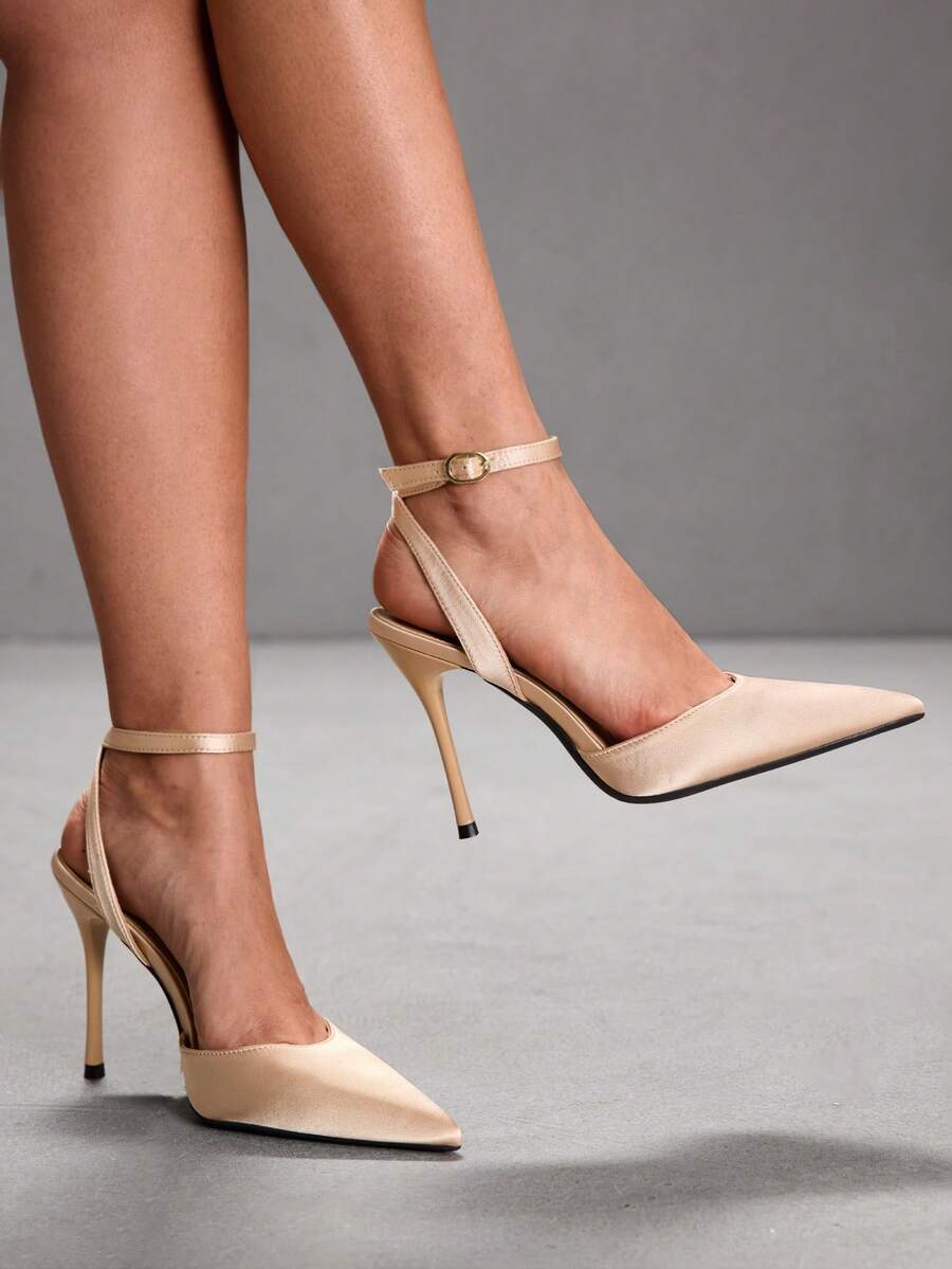 CUCCOO SZL Women's Fashion Pointed Toe Ankle Strap Stiletto High Heel Pumps, Suitable For Commuting, Dating, Party, Wedding And Other Occasions Valentine's Day Spring Shoes - Sardine Champagne - View 1