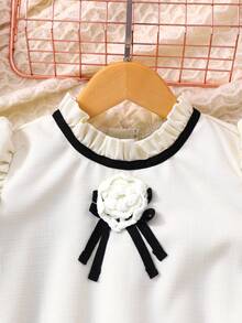 Đầm thanh lịch dáng rộng, cổ đứng, tay raglan cho bé gái - Màu be - Xem 6