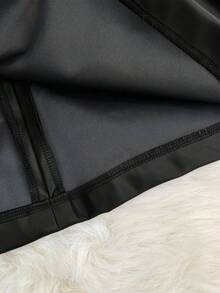 Franclia 女士时尚优雅派对百搭不对称金属扣装饰皮裙 - 黑色 - 查看 3