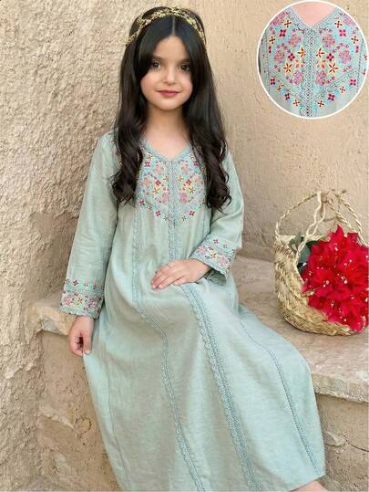 SHEIN 少女碎花V领休闲连衣裙