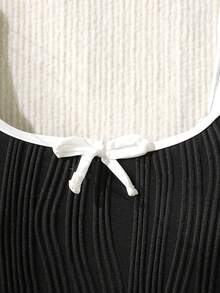 SHEIN Firerie Kids Tween Girls Black & White Contrast Color Swimsuit, Suitable For Beach, Vacation, Hawaii Trip, Family Matching, Sister Photo Shoot, Park, Camping, Party, Casual Daily, Leisure Vacation - Black and White - View 4