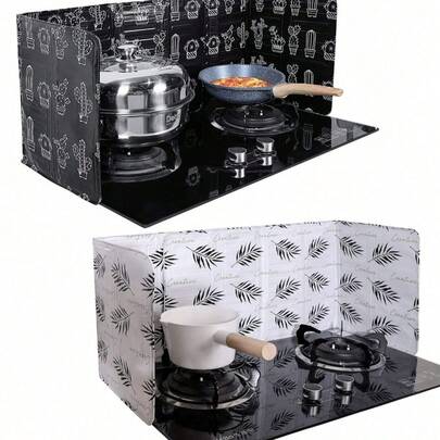 2pcs/1pc Kitchen Oil Splash Guard, Cooking Splash Proof Board, Gas Stove Splash Water Shield, Multifunctional Foldable High Temperature Resistant Aluminum Foil Oil Splash Guard
