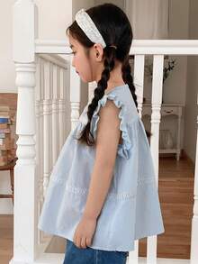 Dazy Kids 少女圆领荷叶边休闲百搭衬衫 - 藍色 - 查看 9