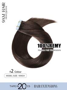 20Pcs 50Gram Tape In Hair Extensions Human Hair 18inch Remy Hair Extensions Color 2 Darkest Brown Fashion Tape In Extensions, Tape In Human Hair Extensions Add Length For Wedding - S2 - View 2