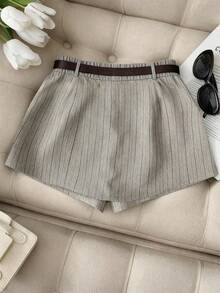 Franclia Váy ngắn đi làm thường ngày kẻ sọc cỡ lớn cho nữ - Xám - Xem 2