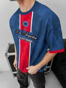 Aesthetic Post Áo thun Jersey kẻ sọc chuyển màu hợp tác với Barcelona và NY, số 9, tay ngắn, thương hiệu thời trang đường phố Mỹ, hàng hóa dành cho người hâm mộ, áo thun rộng rãi thoải mái unisex. - Màu xanh lam - Xem 3