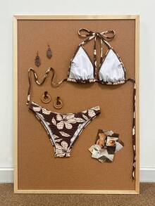 Swim Mod Women's Random Print Spaghetti Strap Two Pieces Bikini Swimsuit, Summer Beach Vacation Outfits - Multicolor - View 3