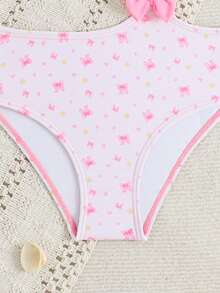 SHEIN Traje de baño de una pieza con estampado de corazones y lazo para niña (estampado al azar) - Multicolor - Ver 4