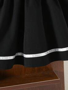 SHEIN Đầm tay ngắn màu đen trắng thanh lịch và dễ thương với nơ thắt cổ cho bé gái - màu đen - Xem 3